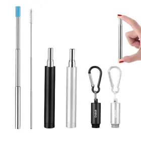 Doboli 414724642309 2 Pack Reusable Metal Straws Collapsible Stainless Steel Drinking Straw Trave
