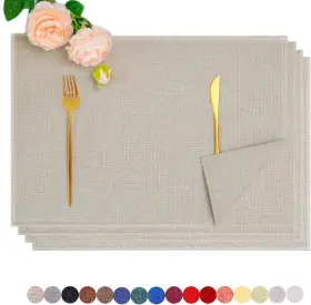 Plbe-0515 Dolcal Cloth Placemats Set Of 4 Beige Washable 12 18in
