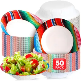 Domensi-hjks52yt3 Domensi 50 Pcs 16 Oz Mexican Paper Bowls Disposable Fiesta Party Decorat