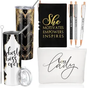 Domensi-huidw973 Domensi 6 Pcs Best Boss Gift Set Thank You For Women Lady Leader Black