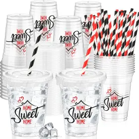 Gen-domensi-4171 Domensi 50 Sets House Warming Party Supplies Plastic Cup 12 Oz Home Sweet Thick Clear