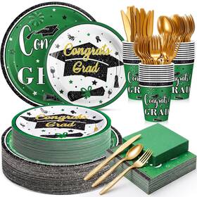 Domensi Gen-domensi-4988 New 400 Pcs 2026 Graduation Plates And Napkins Set Serve 50 Green White