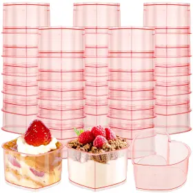 Gen-domensi-83 Domensi Best 100 Pcs Valentines Day Heart Shaped Plastic Dessert Cups 5 Oz Pink