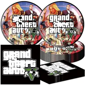 34564 Domidola Grand Ta Party Supplies 40-pack 20 Plates And Napkins For Gta Birthday