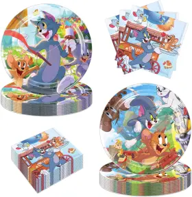 Domidola 711181772265 40pcs Tom And Jerrys Party Supplies Including 20 Plates Napkins For Kidsft Bir