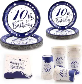 Domila 696396139013 10th Birthday Decorations For Boys Girls 96pcs Happy Plates And Napkin