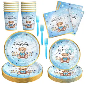 Domment 652569363937 Teddy Bear Baby Shower Plates Decorations For Boy B