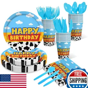B0bzd8mdzq Domment 175pcs Cow Print Birthday Party Supplies Set Plates Cups Napkins Forks Spoons Kn