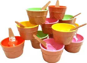Aaa100124 Dondor Enterprises Plastic Ice Cream Cups With Spoons Festive Dessert Bowls Assorted