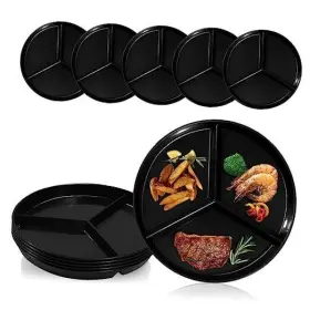 St0096 Donglinfeng Round Compartmentalized Dinner Plates 9.6-inch Black Portion 8-piece Set