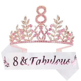Doradreamdeko 740385362545 Fabulous Glitter Sash Rhinestone Pink Metal Tiara - Birthday Gifts For Girl
