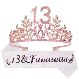Doradreamdeko 740385362729 13th Birthday Sash And Tiara For Girls - Fabulous Set Glitter Leafs R