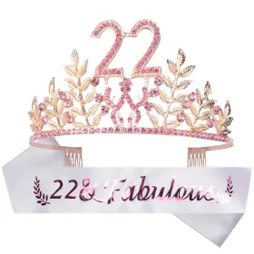 22nd Doradreamdeko 740385362774 Birthday Set For Women Glitter Sash Leafs Rhinestone Pink Premium Meta