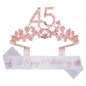 Doradreamdeko 740385363535 45th Birthday Sash And Tiara For Women - Fabulous Glitter Butterflies
