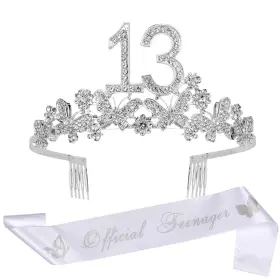 Doradreamdeko 740385363849 13th Birthday Sash And Tiara For Girls - Fabulous Set Glitter Butterf