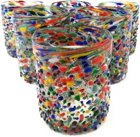 1029014658 Dos Sue Os Hand Blown Mexican Drinking Glasses Set Of 6 Confetti 10 Ounces
