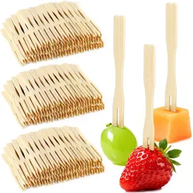 Sgzc-600p Doudoule 600pcs Bamboo Appetizer Forks 3.5 In Mini Charcuterie Small Wooden Fo