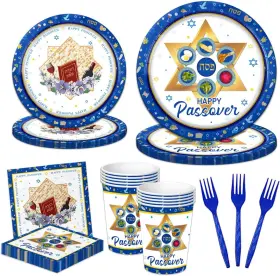 Dreamp 744110232875 Passover Decorations-happy Plates And Napkins Kit Blue Jewish Party