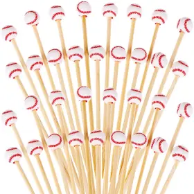 Droutti 730629752744 100 Pieces Bamboo Cocktail Picks 4.7 Inch Fruit Toothpicks Sports Ball End Cockt