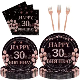 Dtdo 704030559974 96pcs 30th Rose Gold And Black Birthday Party Plates N