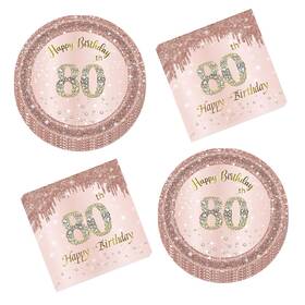 Dtdo 704030610583 40pcs 80th Birthday Plates Napkins Rose Gold Party Supplies Set
