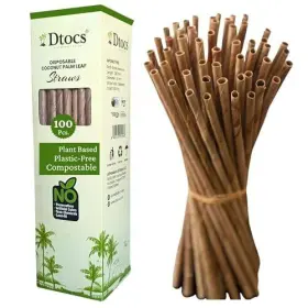 Dtocs 198168042977 100 Pc. Gluten Free Sturdy Coconut Leaf Anti Straws Disposable Look