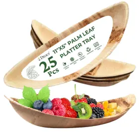 Dtocs 198168145838 Palm Leaf Disposable Charcuterie Platter Tray Set 25 11 Inch X5 Boat