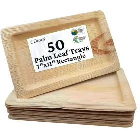 Dtocs 850064204087 Palm Leaf Plates 7x11 Inch Rectangle Plate Pack 50 Bamboo Tray Look Composta
