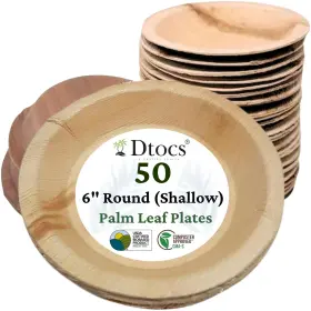 Dtocs 850064204179 Palm Leaf Plates 6 Inch Round 50 Disposable Look Cocktail Pl