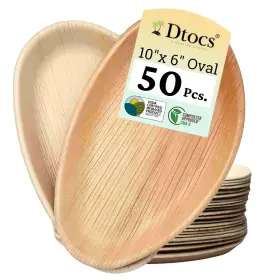 Dtocs 850064204223 Palm Leaf Plates Pack 50 Large 10 Inch X 6 Oval Disposable Bamboo Pla
