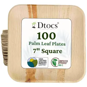 Dtocs 907393008151 Palm Leaf Plates 7 Inch Square 100 Disposable Look Cocktail