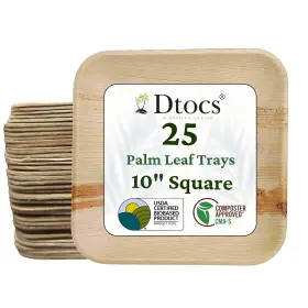 Dtocs 907393008526 Palm Leaf Plates 10 Inch Square 25 Pack Dinner Plate Disposable Like
