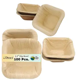 Dtocs 907393008717 Palm Leaf Bowl 2.5 Inch Square Pack 100 Natural Eco-friendly Comp