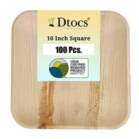 Dtocs 907393008748 Palm Leaf Plates 10 Inch Square 100 Pack Dinner Plate Disposabl