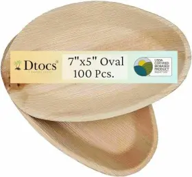 Dtocs 907393008861 Palm Leaf Plates 7x5 Inch Oval Pack 100 Organic Eco-friendly Biod
