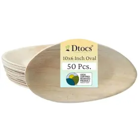 Dtocs 907393008885 Plate Disposable Like 10 Inch Oval Palm Leaf Plates 50 - Compostable Trays Ser