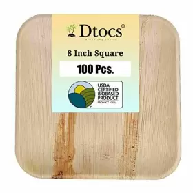 Dtocs 907393008984 Palm Leaf Plates 8 Inch Square Pack 100 Organic Eco-friendly Biod