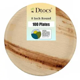 Dtocs 907393009158 Palm Leaf Plates 8 Inch Round Pack 100 Organic Eco-friendly Biodeg
