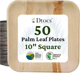 Dtsq25p50 Dtocs Palm Leaf Plates 10 Inch Square 50 Pack Bamboo Disposable Look Com
