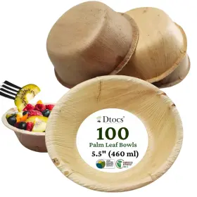 Uf-dtrobd14 Dtocs Palm Leaf Bowl Set 5.5 Inch Round 100 Bamboo Disposable Like E
