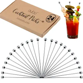 Duido 750783855396 Cocktail Picks Stainless Steel Toothpicks - 24 Pack / 8 Inch Martini