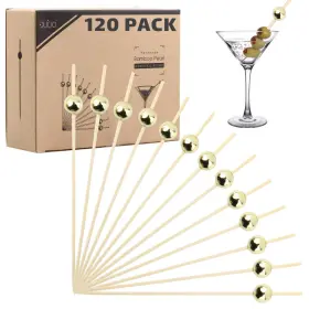 Duido 750783856669 Party Toothpicks For Appetizers - Pack Of 120 Gold Cocktail Picks Pearl Woode