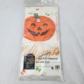 Duni 025176084128 Vintage Halloween Jack O Lantern Tissue/poly Tablecover 54 Inch X 96 2 Ply