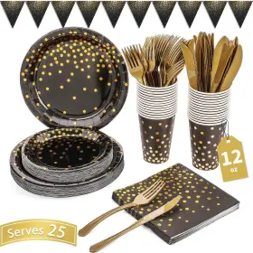 Duocute 713482000337 Black And Gold New Year Eve 2025 Party Supplies 150pcs Golden Dot Paper Di