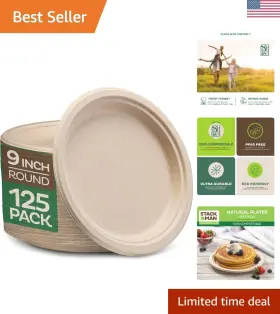 Durable 850766007962 9 Inch Biodegradable Sugarcane Paper Plates 125-count Microwave Safe And