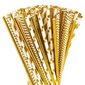 Durahome 842200101794 Paper Straws 200 Pack Biodegradable Gold 8.25 Inch Multi Pattern