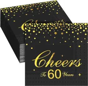 Durony 445025052024 60 Pieces Cheers To Years Paper Napkins Black Gold Foil 3-ply Party Na