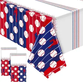 Dy0642 Durony 2 Pieces Baseball Tablecloth Plastic 54 Inch X 108 White Red And Blue
