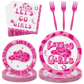 Dy1131 Durony 96 Pieces Lets Go Girls Party Tableware Serve 24 Guests Cowgirl Paper Plates