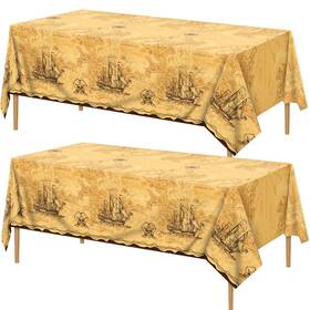 Durony Dy1133 2 Pack Pirate Party Tablecloth Plastic 54 Inch X 108 Earthy Yellow